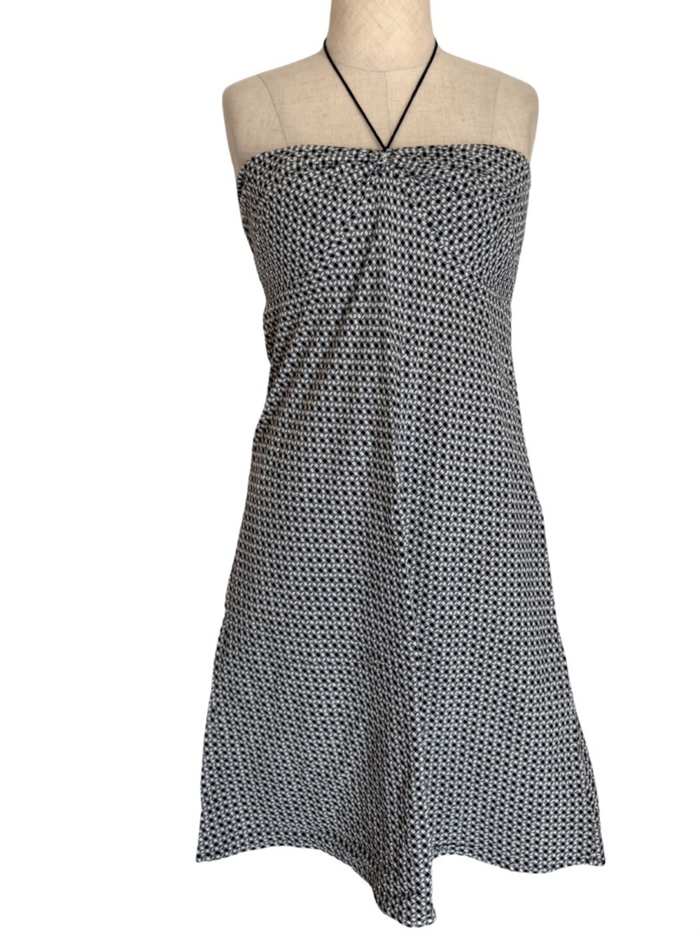 VTG y2k Ann Taylor Loft Halter Ditsy gingham Midi Dress 4p Romantic Feminine B&W